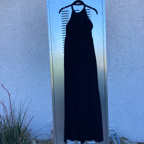 Black Knit Wide Leg Halter Top Jumpsuit - Picture 2 of 8